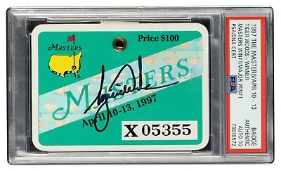 🐯 1997 The Masters Golf Badge psa Autograph 10 - Tiger Woods First Major Win • $41995