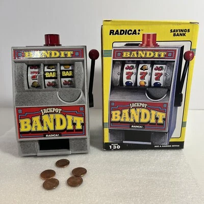 $22.95 • Buy Vintage 80s One-Armed Bandit Las Vegas Slot Machine Savings Bank Tested!