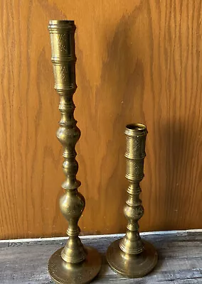 VINTAGE Pair Of Brass Church Altar Candle  Holders Set Wedding Decor • $89.99