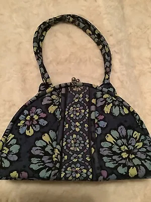 Vera Bradley Purse Handbag  Indigo Pop Print Blue  Kiss Lock Quilted Hipster • $28.99