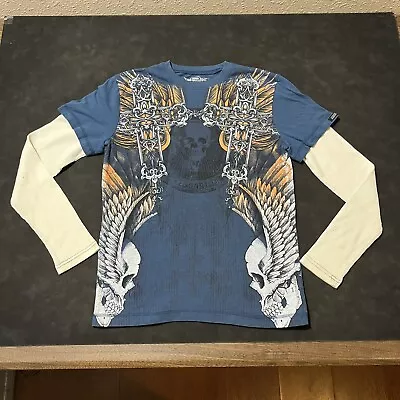 MMA Elite Long Sleeve Shirt Men S Thermal Skull Grunge Affliction Skulls Vintage • $40