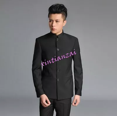 Mens Single Breasted Suit Mao Oriental Style Tunic Jacket Blazer Pants Suit New • $80.73