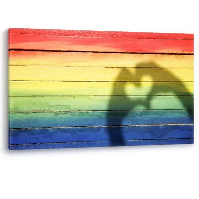 Hands Love Heart Shadow Rainbow Home Decor Framed Canvas Wall Art Picture Print • £17.95