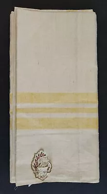 Vintage IRISH LINEN TABLECLOTH W Tag HEATHER LINENS 63x63 Yellow Stripe Ecru NOS • $124.95