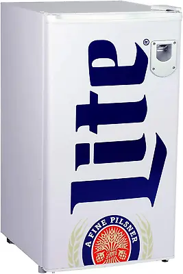 Miller Lite 3.2 Cu Ft (90L) Refrigerator White Compact Fridge Bottle Opener Spac • $458.99