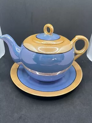 Vintage TT Takito Japan Hand Painted Lusterware Gold Blue Teapot • $24.99