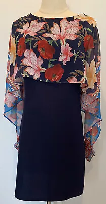 DESIGUAL Size 36 (6) DRESS - Blue & Floral Sheer Sleeves Knee Length • $29