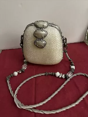 Maya Evangelista Snakeskin Hard Resin Cross Body Bag With Removable Beaded Strap • $140