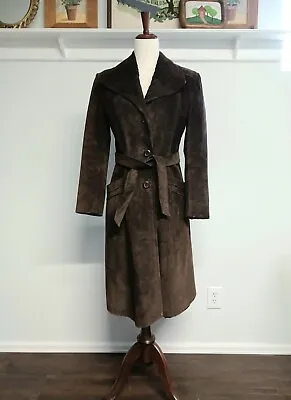 Vintage 70s Brown Suede Leather Coat Womens 7/8 Made Argentina Quilted Lining • $42