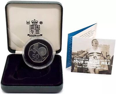 Coin Silver Proof Piedfort 2004 Four Minute Mile Roger Bannister 50p Box COA • £64.95