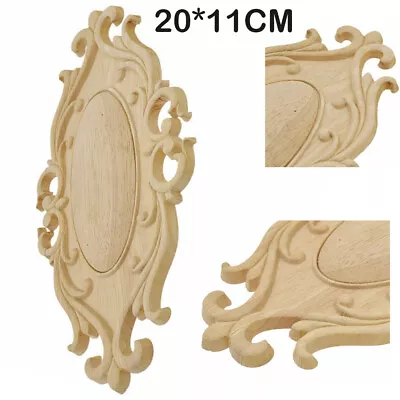 1PC Oval Wood Carved Applique Corner Onlay Unpainted Furniture Figurines Decor • $9.99