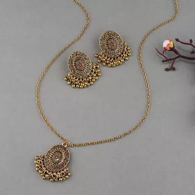 3Pcs Vintage Indian Wedding Jewelry Set For Women Ethnic Metal Necklace Earrings • $8.04