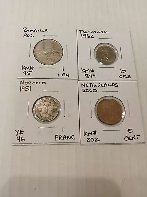 Foreign Coin Lot Of 4 Romania Denmark Morocco • $18