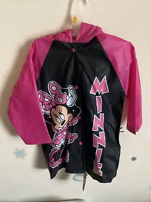 Disney Minnie Mouse Pink & Black Vinyl Raincoat W/Hood Youth Girls Size Small • $19.99