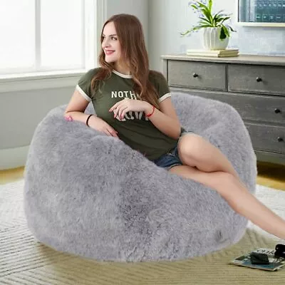Furry Bean Bag Chair Sofa XXXL Size Without Beans Luxury Homes Furniture Gray • $98.17