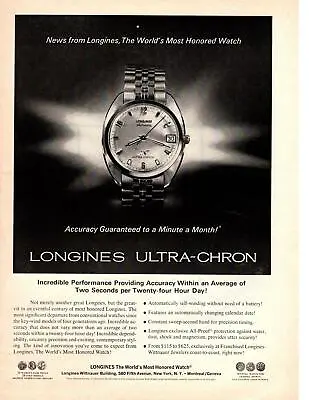 £9.62 • Buy 1968 Longines-Wittnauer Jewler Ultra-Chron Automatic Self-Winding Watch Print Ad