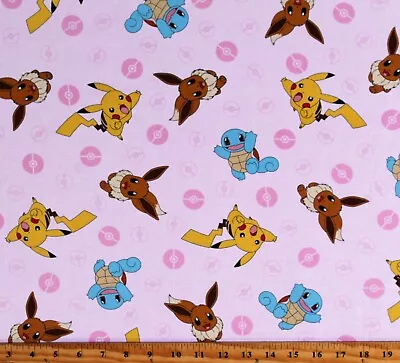 Cotton Pokemon Video Games Characters Pikachu Pink Fabric Print By Yard D187.25 • $13.95