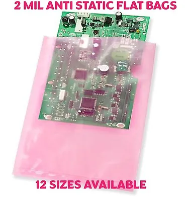 Pink Open Ended Flat Top Anti-Static Bag AntiStatic Poly Bags 2mil Electronic • $10.50