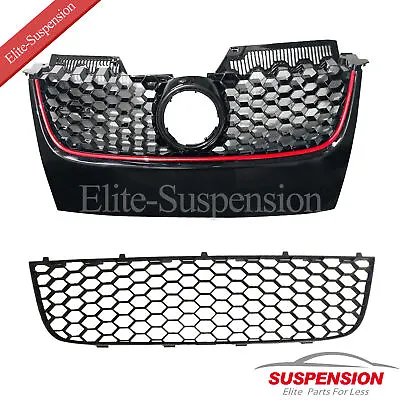 Upper&Lower Hex Mesh Grille-Black W/ Red Trim Fits 06-09 VW Mk5 Jetta/Gli/Gti • $65.41