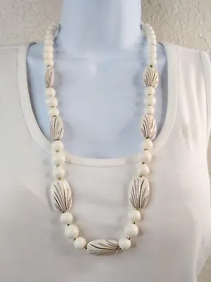 Vintage Gold And Ivory Tone Beaded Necklace - 28  - Ivory • $15.64