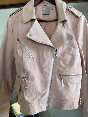 $45 • Buy Leather Jacket 14 ASOS Baby Pink Suede Biker