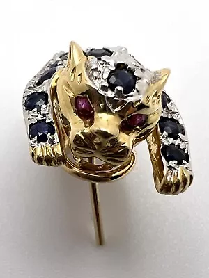 14k Yellow Gold Panther Earrings With Sapphire Diamond Ruby • $1705.34