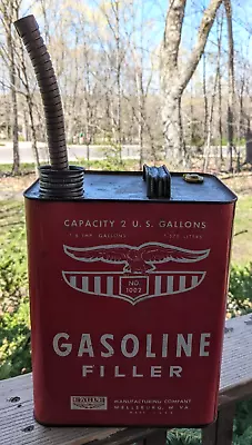 Vtg Metal Vented Gasoline Can Eagle 1002 2 Gallon Gas Oil Old Style Advertising • $16.95