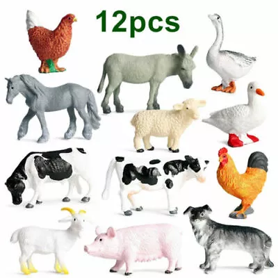 12Pcs Small Farm Animals Figures Bundle Realistic Cows Kids Toys Model Playset • £6.69