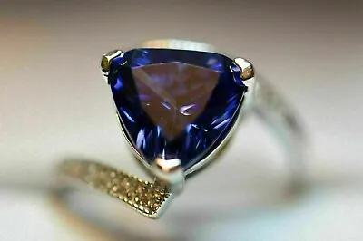 3Ct Trillion Lab Created Tanzanite Solitaire Wedding Ring 14K White Gold Plated • $91.99