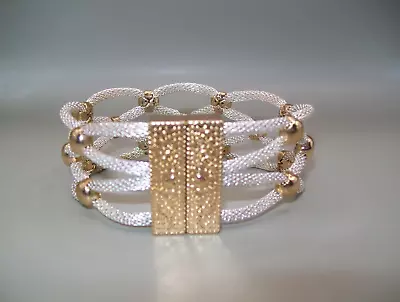 Vintage Silver-Tone & Gold-Tone Magnetic Mesh Bracelet Cuff 7 3/4  Jewelry #216 • $17.95