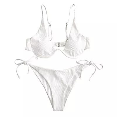 ZAFUL Womens Underwire High Cut Triangle Bikini Set Swimsuit (2-White L) • $7.99