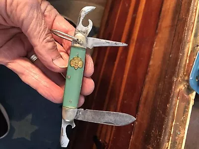 Vintg 1960’s Girl Scout Kutmaster Utica NY USA 4-Blade CAMP Green Pocket Knife • $8