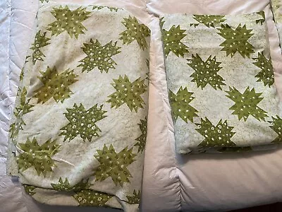 Vintage Retro Mod Full Size Sheet Set Green Geometric Sears Roebuck Perma Press • $14.99