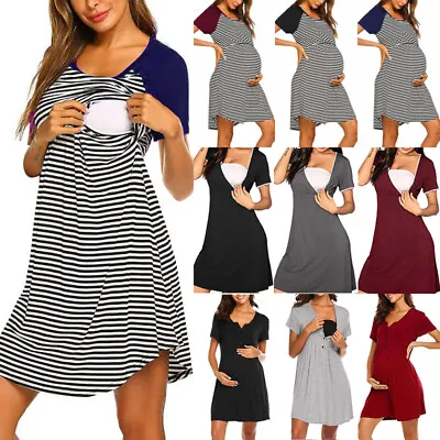 £6.19 • Buy Pregnant Women Breastfeeding Nursing Mini Dress Pajamas Short Sleeve Nightdress