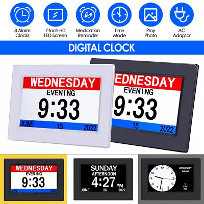 7  Digital Alarm Clock Calendar Day Datetime Memory Loss Dementia Elderly Remote • £29.44