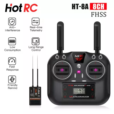 HotRC HT-8A 2.4GHz 8CH 8A RC Transmitter PWM FHSS F-08A Receiver Radio System • £9.91