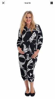 Womens Printed Viscose Jumpsuit Ladies Hooded Front Zip Up Onesie1Playsuit • £18.99