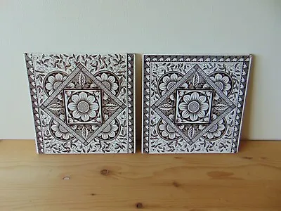 2 X EDWARDIAN TILES - FLOWER DESIGN • £15