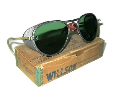 Antique Green Willson Sunglasses Goggles Vtg Rockabilly Safety Glasses Steampunk • $139.99