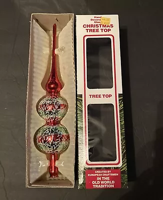 Vintage Christmas Glass Tree Topper Old World European Hand Decorated 12” In Box • $24.99