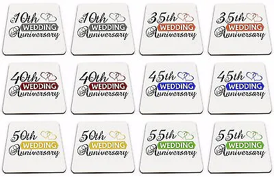 £5.99 • Buy Pair Of Wedding Anniversary - Two Hearts (1st - 70th) Glossy Mug Coasters