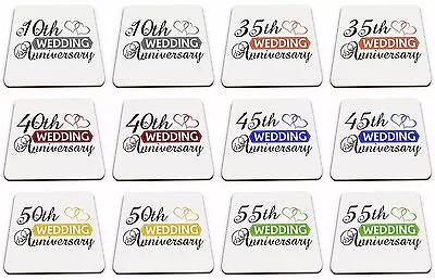£5.99 • Buy Pair Of Wedding Anniversary - Two Hearts (1st - 70th) Glossy Mug Coasters