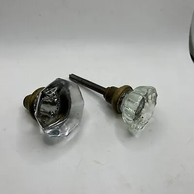 Lot 2 Vintage 12 8 Point Crystal Glass Victorian 2 Single Door Knobs Not Matched • $16