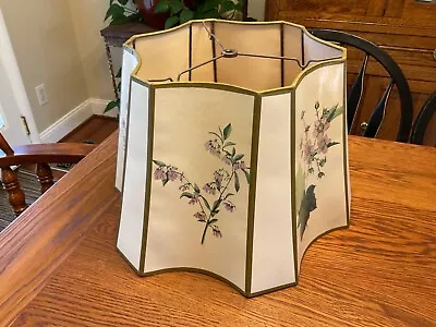 VTG Large 11.5 Inch Hexagon Paper Lampshade With Lithograph Wildflower Prints • $175