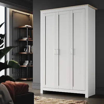 Matte 3 Door Wardrobe White Storage Cupboard With Shelves Rail Bedroom Furniture • £192.68