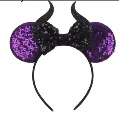 DISNEY INSPIRED MICKEY MINNIE MOUSE EARS Black & Purple Maleficent  HeadBand  • $7.99