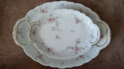 Antique T Haviland Limoges Schleiger Pink Asters - 2 Platters 16  And 11.5  • $90