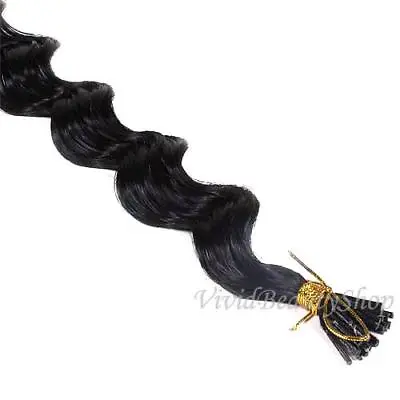 50 Deep Wave Curly I Stick Tip Micro Link Remy Human Hair Extension Jet Black #1 • $72.99