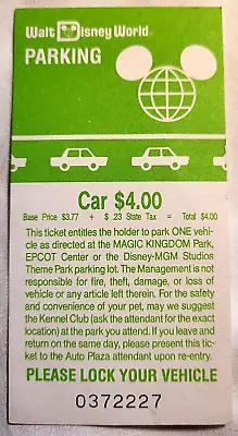 Rare 1989 Walt Disney World Parking Lot Ticket Magic Kingdom Epcot Mgm Studios • $3.99