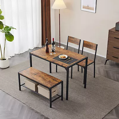 Modern Kitchen 4 Seat Dining Table And Chairs Set Metal Wood Home Restaurant New • £115.19